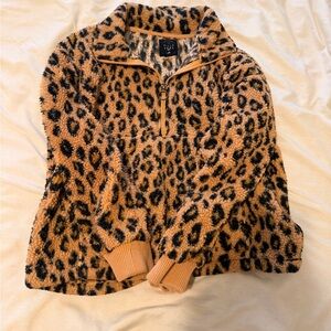 Billabong fuzzy leopard print 3 quarter zip up